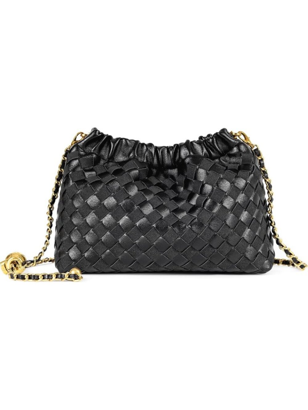 Women Black1 Gold Woven Dumpling Clutch Purse Trendy Shoulder Crossbody Bag